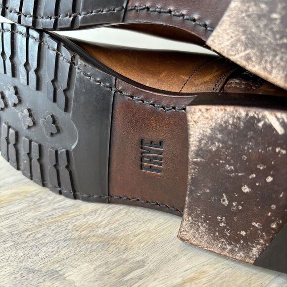 Frye Women's Veronica Brown Leather Zip Booties Biker Boots‎ US Size 7 1/2 - Picture 9 of 11